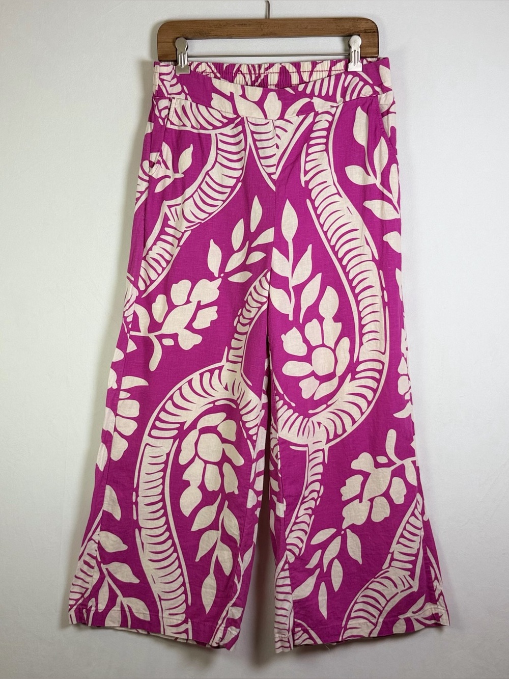 Christian Siriano Women Sz L Pink Linen Blend Wide Leg Palazzo Pants Boho Indie - Picture 2 of 10